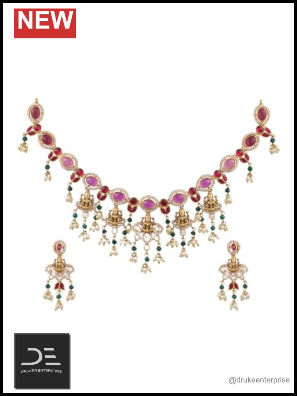 TARINIKA Temple Gold Plated Brass Indian Necklace Set with Earrings